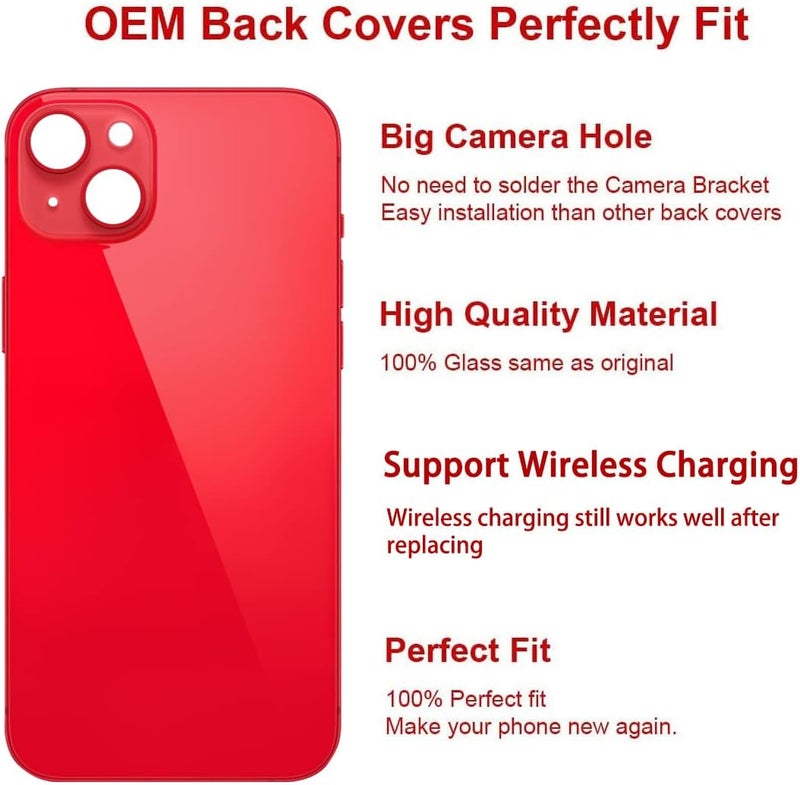 Perzework OEM Rear Back Glass Replacement for iPhone 14 Plus 6.7-inches with Reparing Toolkit (Red) - Image 3